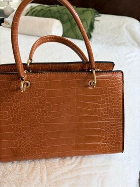 Cognac Croc-Embossed Structured Satchel Handbag for Women